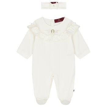 Baby Girls Ivory & Gold Logo Babygrow Gift Set