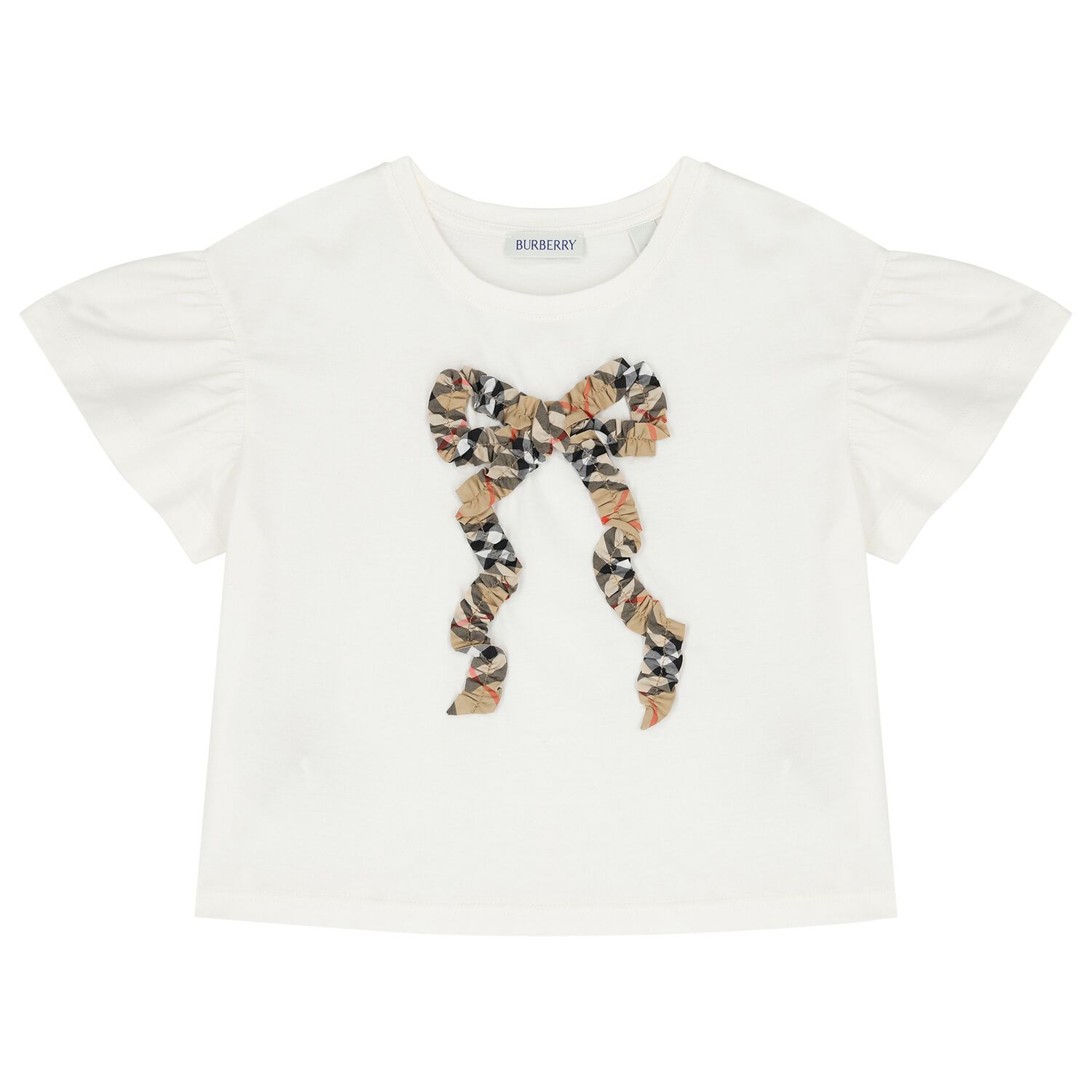 Girls White Bow T-Shirt, 1, hi-res