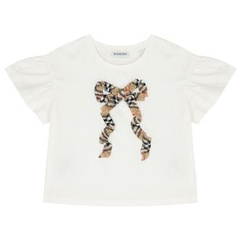 Girls White Bow T-Shirt