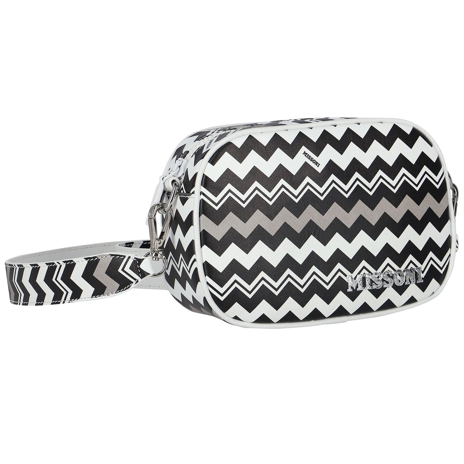 Girls Black & White Logo Zigzag Shoulder Bag, 2, hi-res image number null