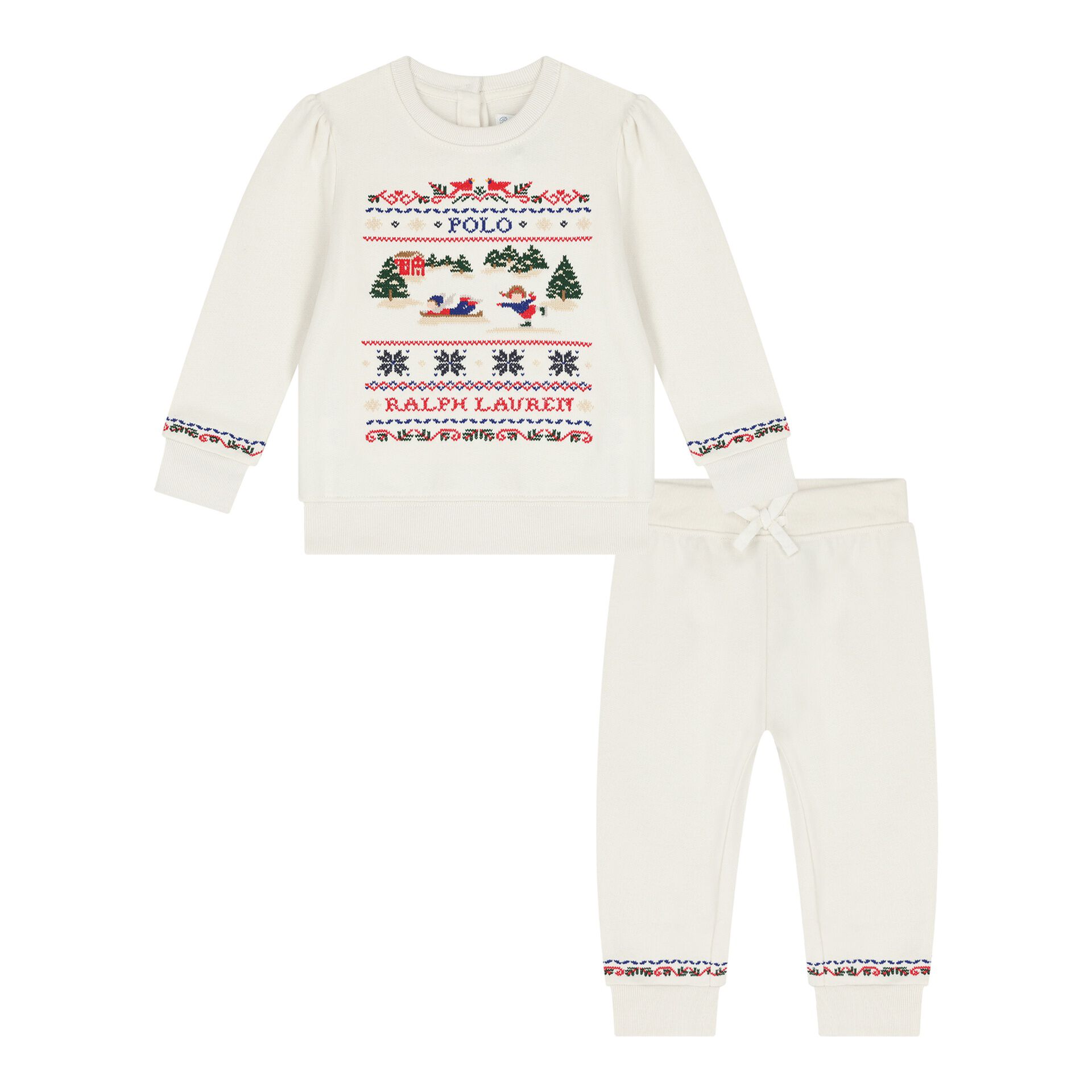 RALPH LAUREN Baby Girls Ivory Cotton Festive Tracksuit
