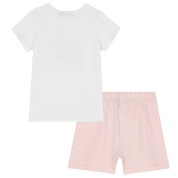 Girls White & Pink Teddy Logo Pyjamas