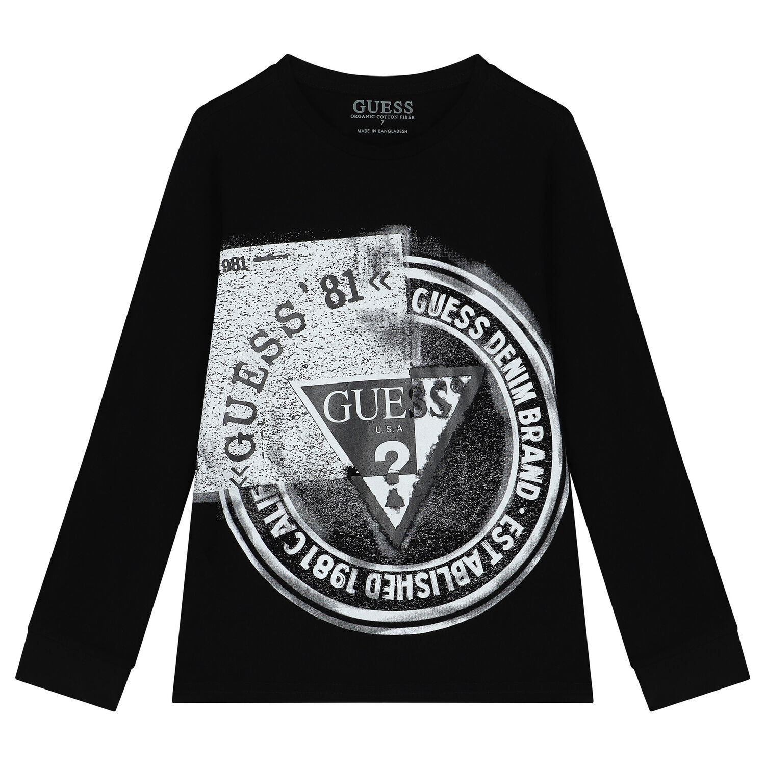 Boys Black Logo Long Sleeve Top, 1, hi-res image number null