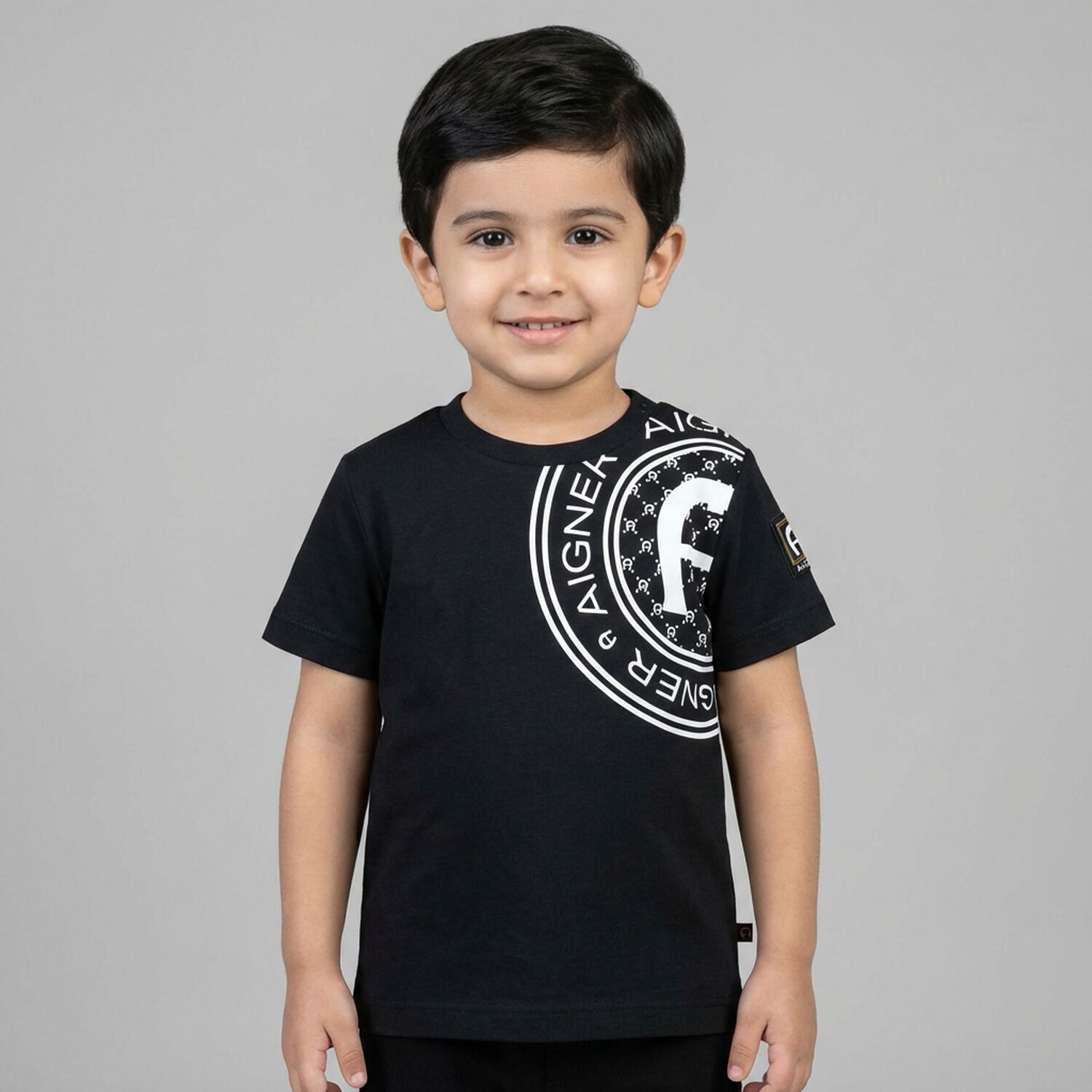 Younger Boys Black Logo T-Shirt, 3, hi-res