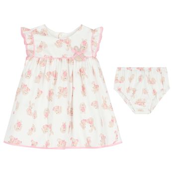 Baby Girls White & Pink Bunny Dress Set