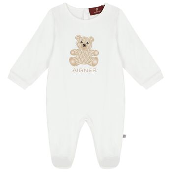 White Teddy Bear Logo Babygrow