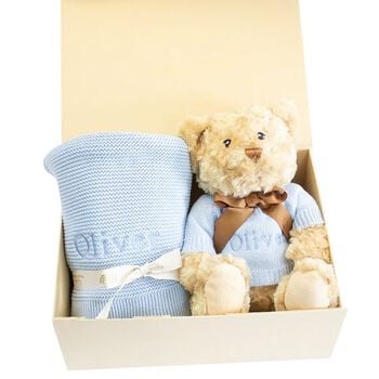 Boys Blue Personalised Teddy Baby Gift Set