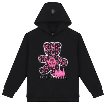 Girls Black Teddy Logo Hooded Top