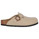 Girls Beige Flower Buckle Leather Clog, 1, hi-res