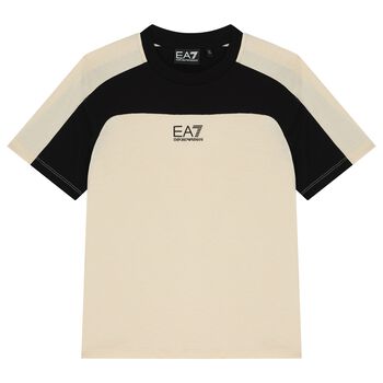 Boys Beige & Black Logo T-Shirt