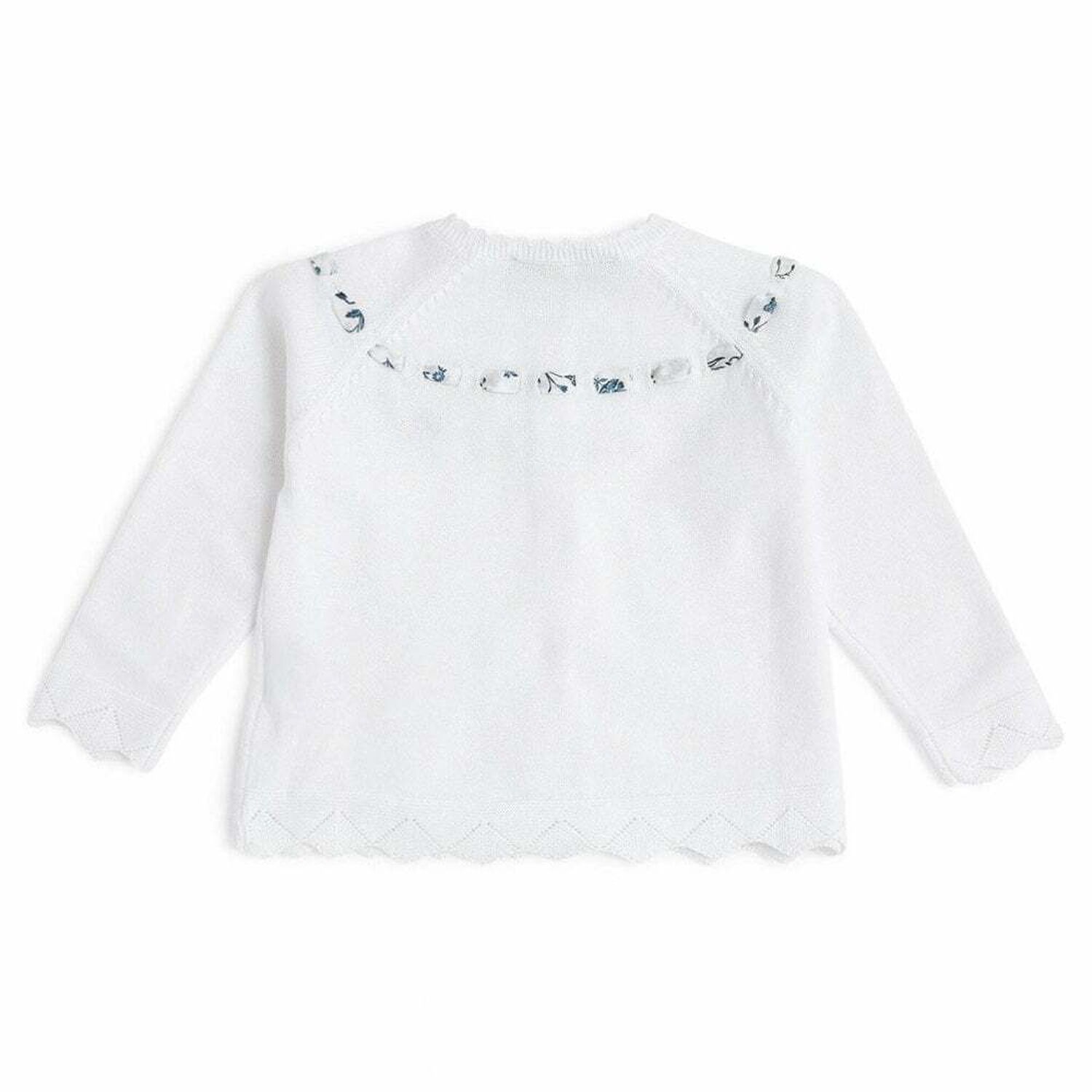 Girls White Cotton Caardigan, 1, hi-res