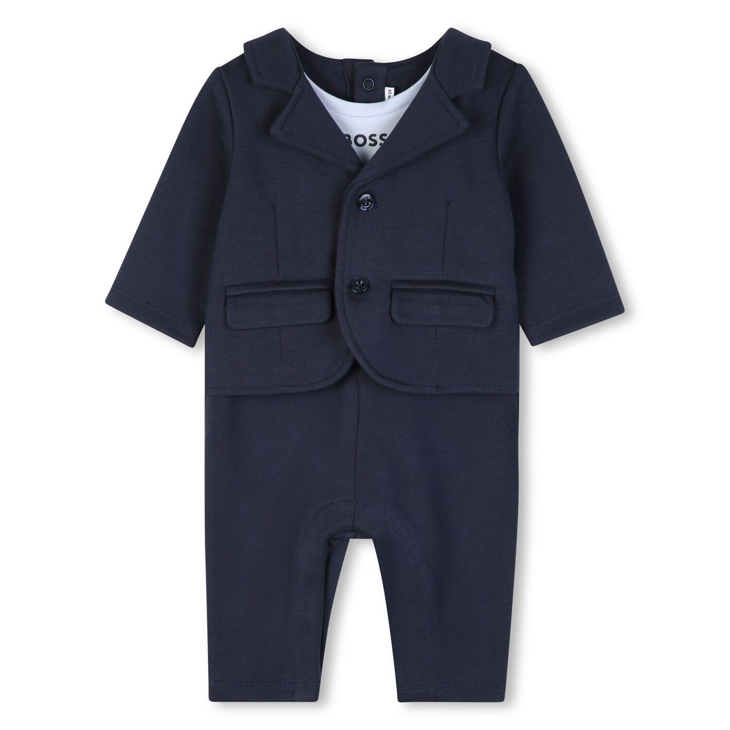 Baby Boys Navy Blue Romper Suit, 1, hi-res