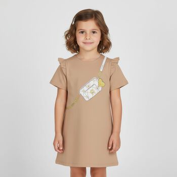 Girls Beige Logo Bag Dress