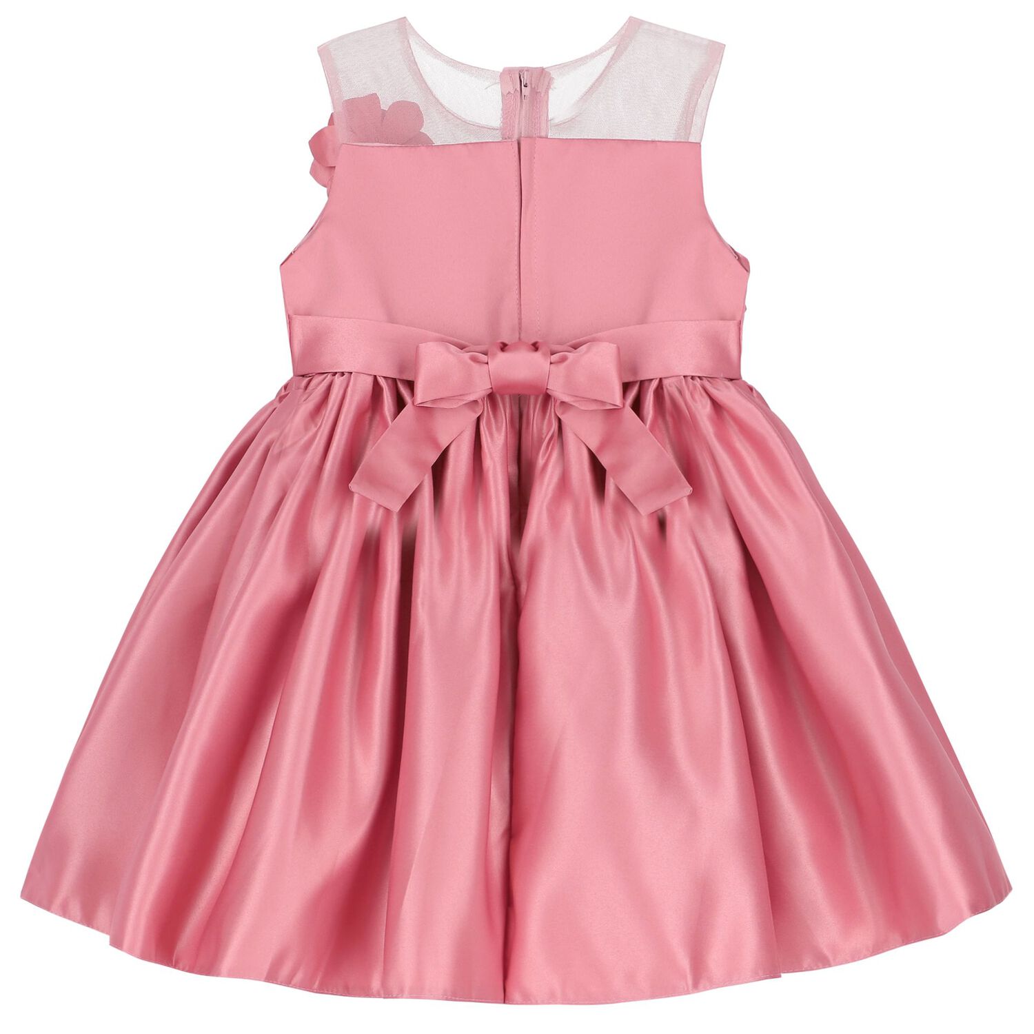 Girls Pink Floral Satin Dress, 1, hi-res image number null