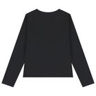 Girls Black Logo Long Sleeve Top, 1, hi-res
