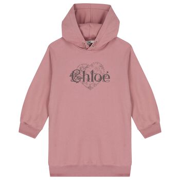 Girls Mini Me Pink Heart Logo Hooded Dress