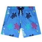 Boys Blue Turtle Swim Shorts, 1, hi-res