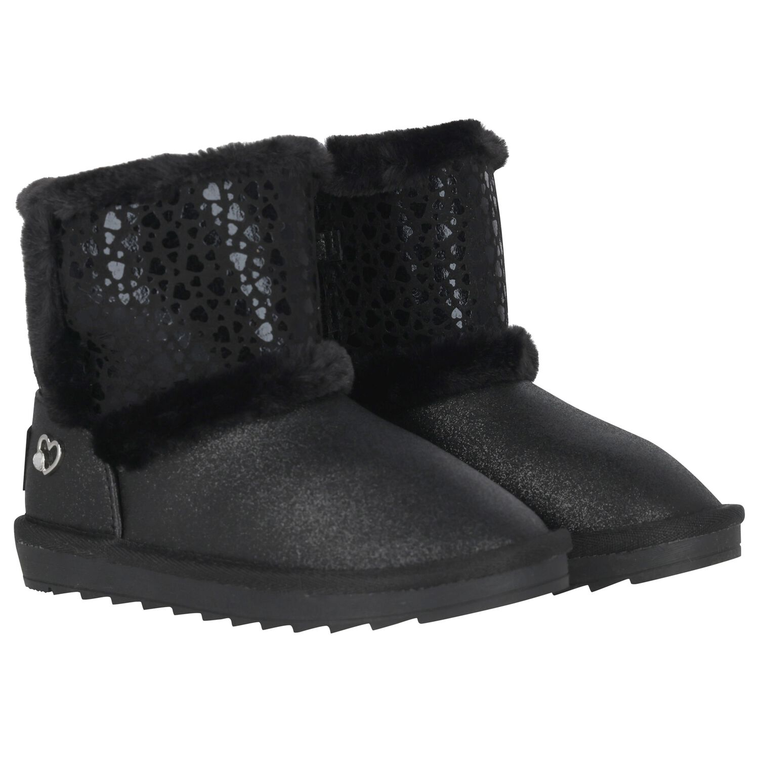 Girls Black Faux Leather Boots, 1, hi-res
