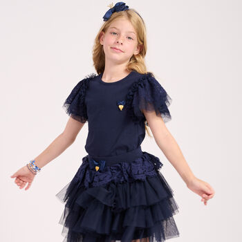 Girls Navy Lace Top