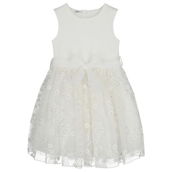 Girls White Tulle Flowers Dress