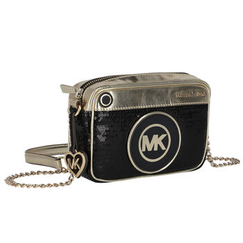 Girls Black & Gold Sequin Logo Shoulder Bag