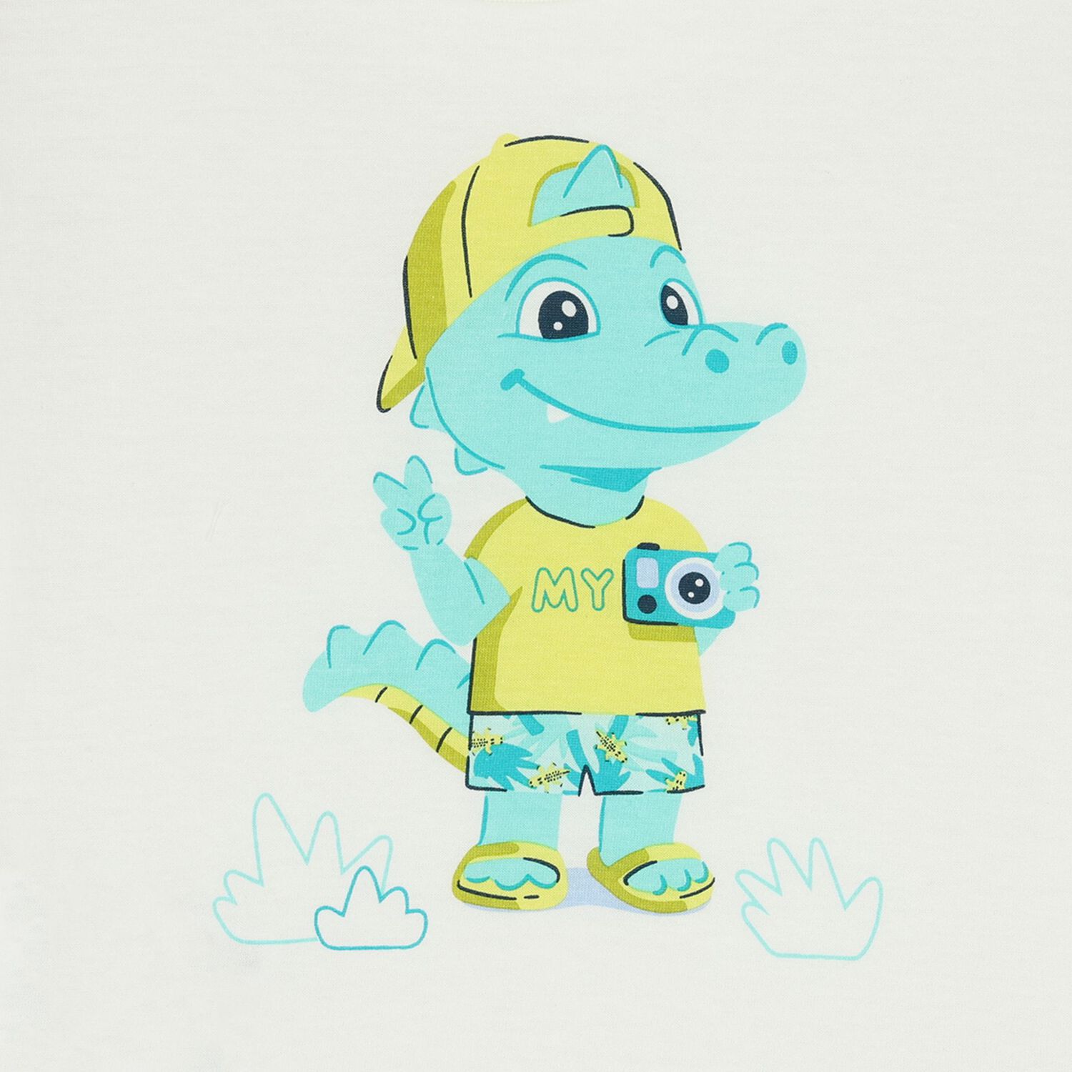 Younger Boys White & Green Crocodile Swim Shorts Set, 1, hi-res