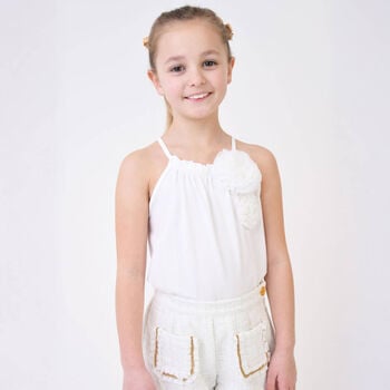 Girls Ivory Flower Top