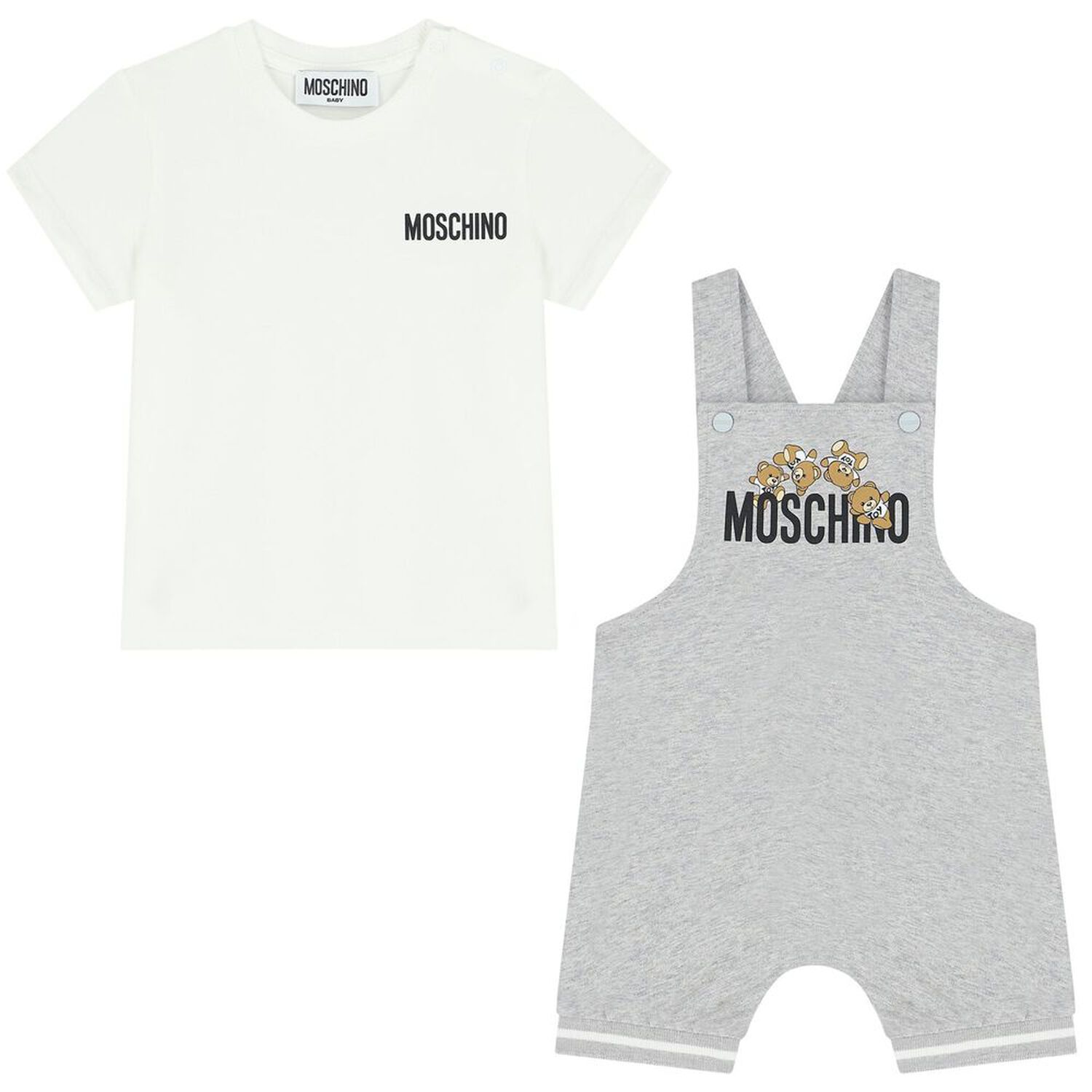 طقم دونغري بشعار تيدي باللون الأبيض والرمادي, 2, hi-res