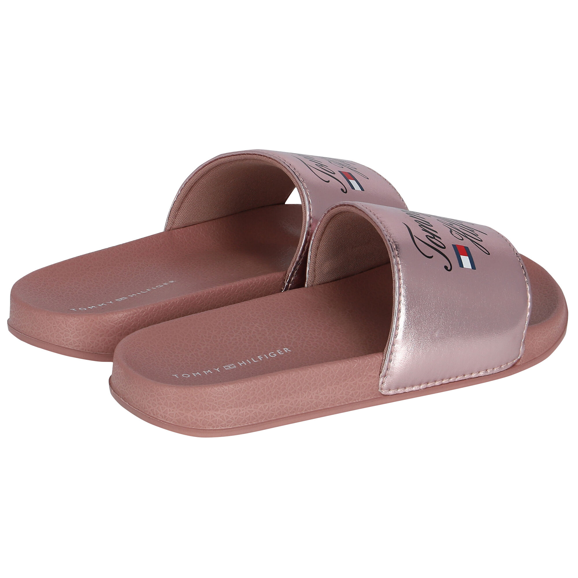 Tommy hilfiger rose gold sliders sales