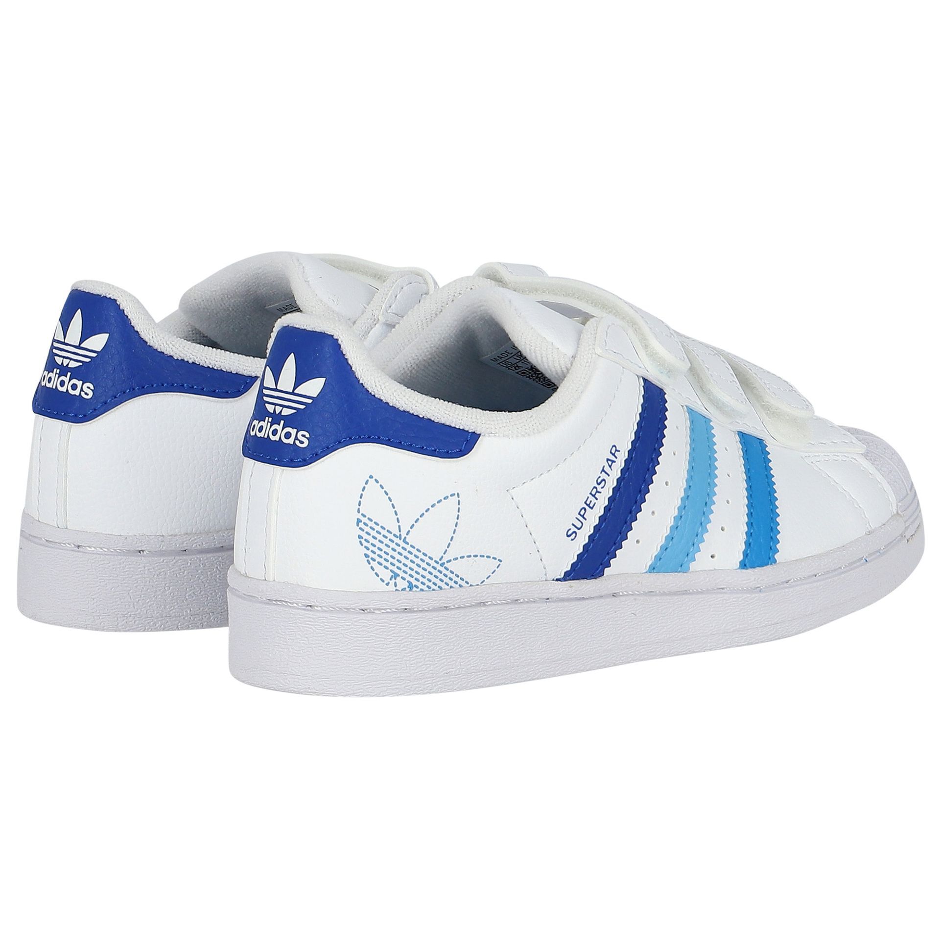Adidas superstar trainers blue stripes white online