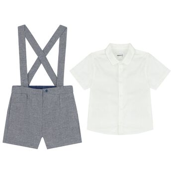 Younger Boys White & Blue Dungaree Set