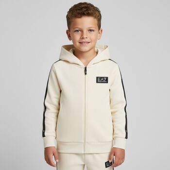 Boys Ivory Logo Hooded Zip Up Top