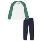 Boys White, Green & Navy Blue Teddy Bear Trouser Set, 1, hi-res