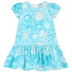 Girls Blue Logo Pearl Dress, 1, hi-res