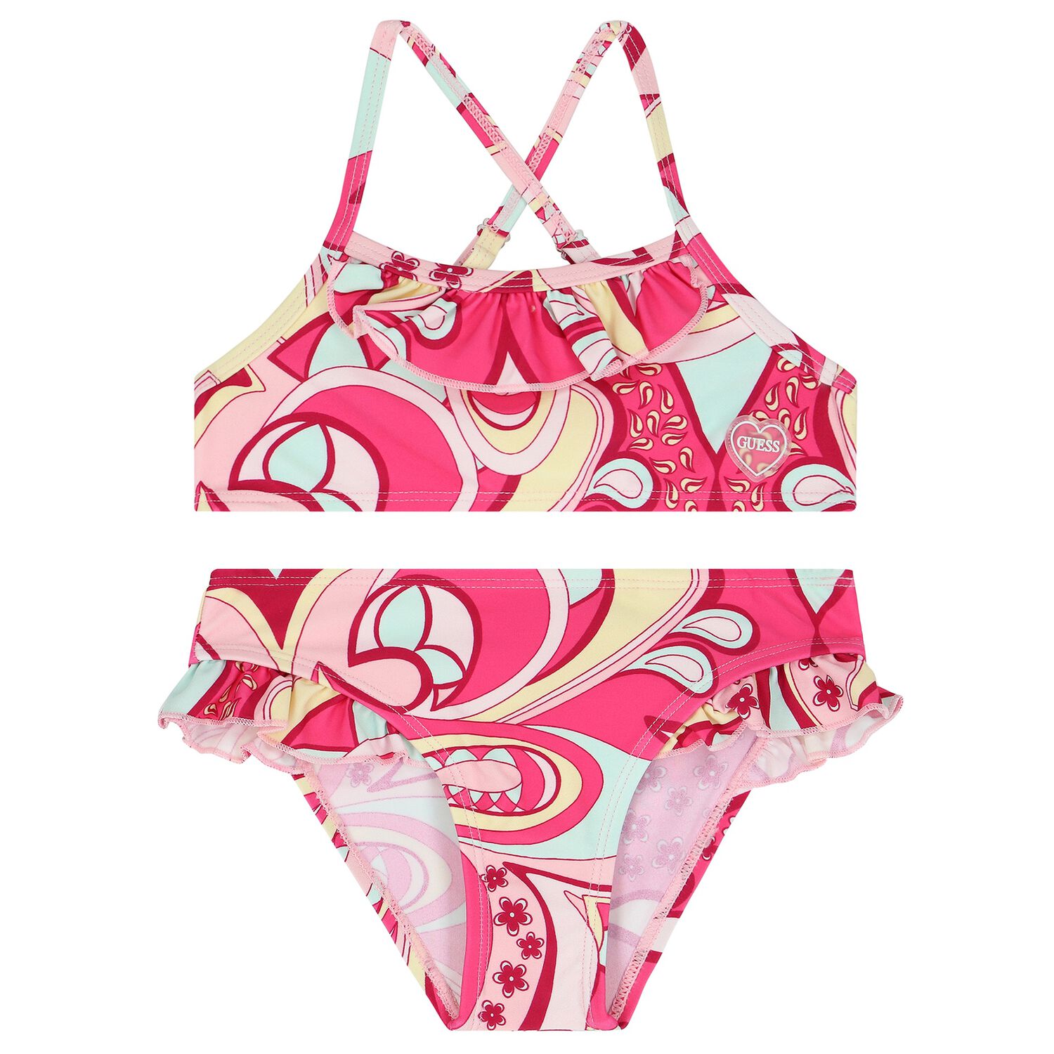 Girls Pink Abstract Print Bikini, 1, hi-res image number null