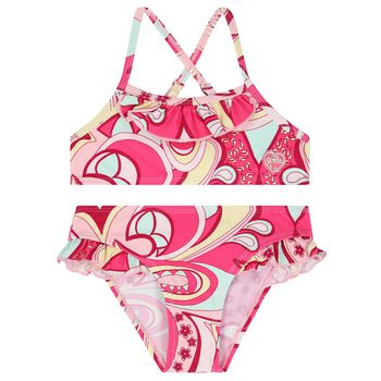 Girls Pink Abstract Print Bikini