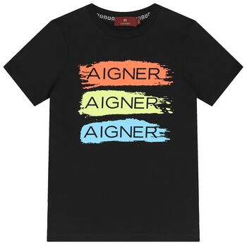 Aigner تيشيرت أولاد بالشعار باللون الأسود, 2 تيشيرت أولاد بالشعار باللون الأسود