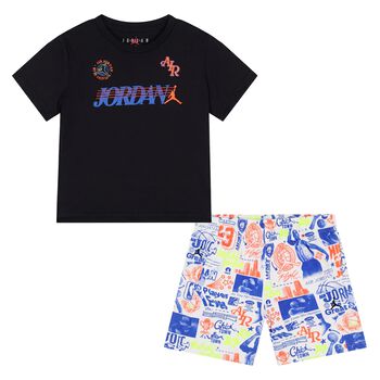 Boys Black & White Jordan Logo Shorts Set