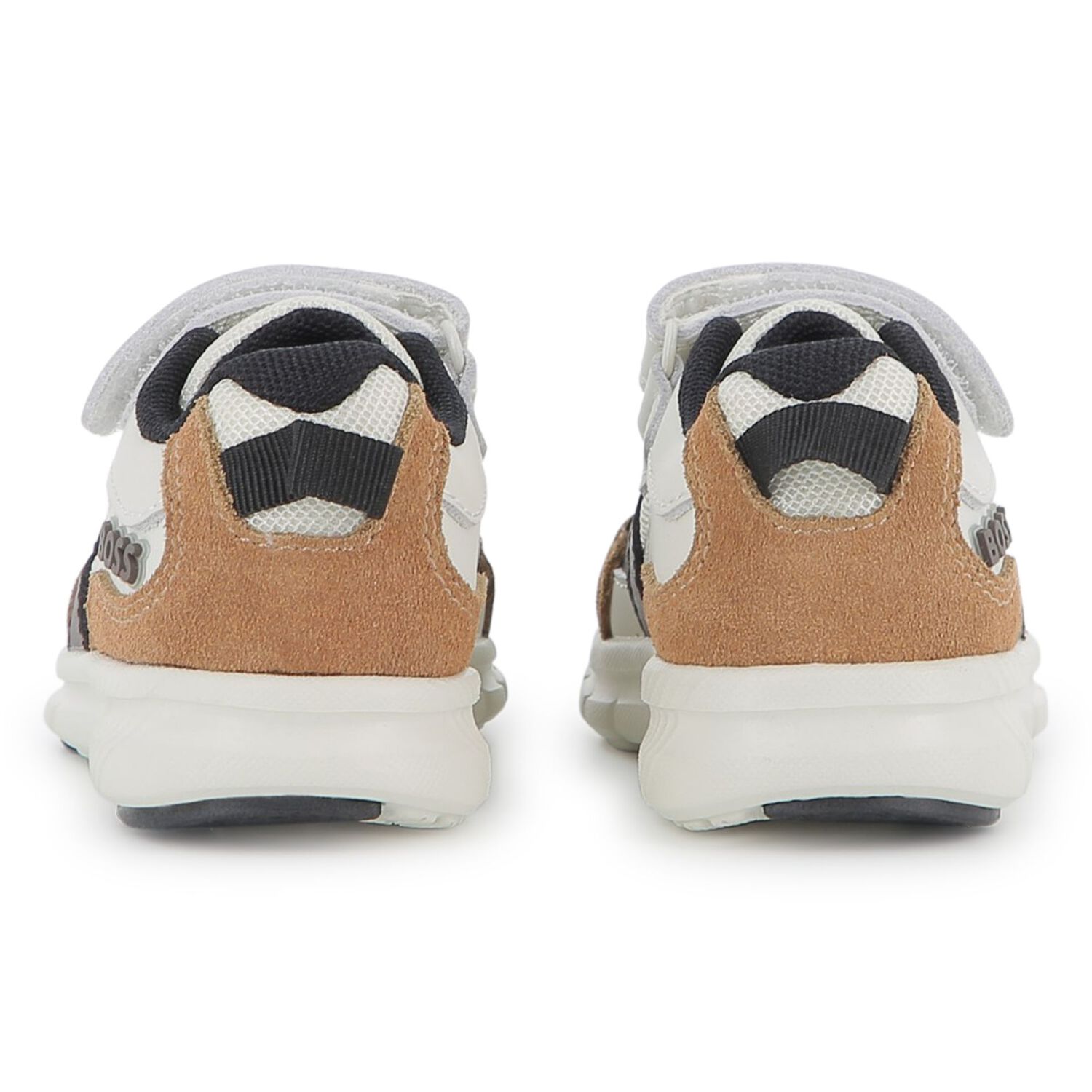 Boys White & Beige Logo Trainers, 1, hi-res