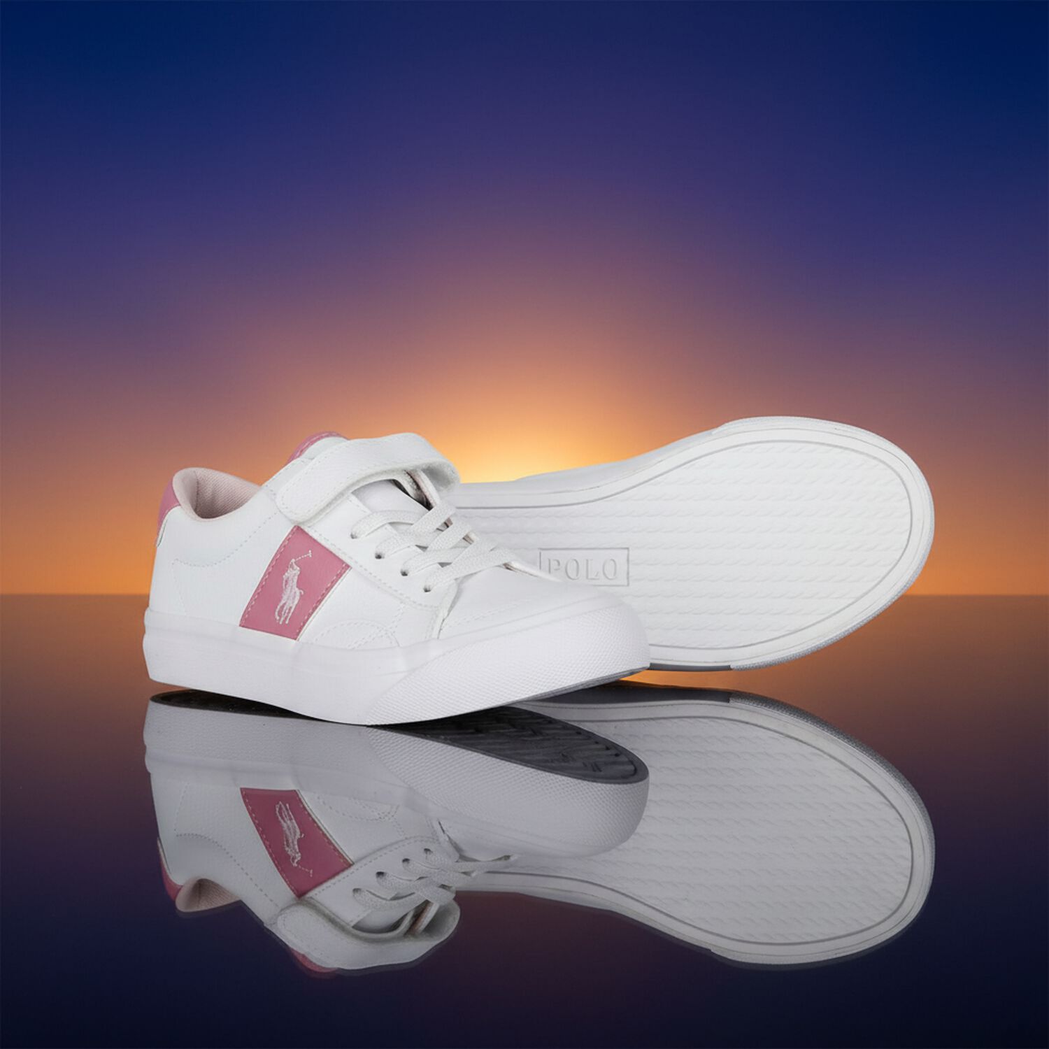 Girls White & Pink Logo Trainers, 1, hi-res