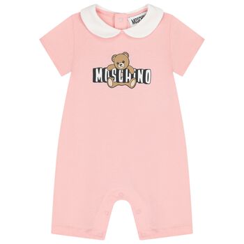 Baby Girls Pink Teddy Bear Logo Romper