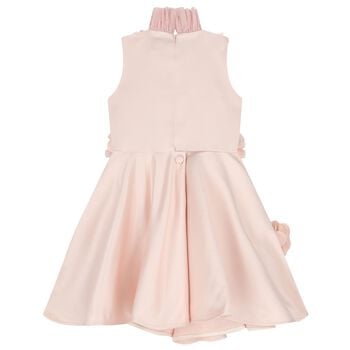 Girls Pink 3D Flowers Satin Dress