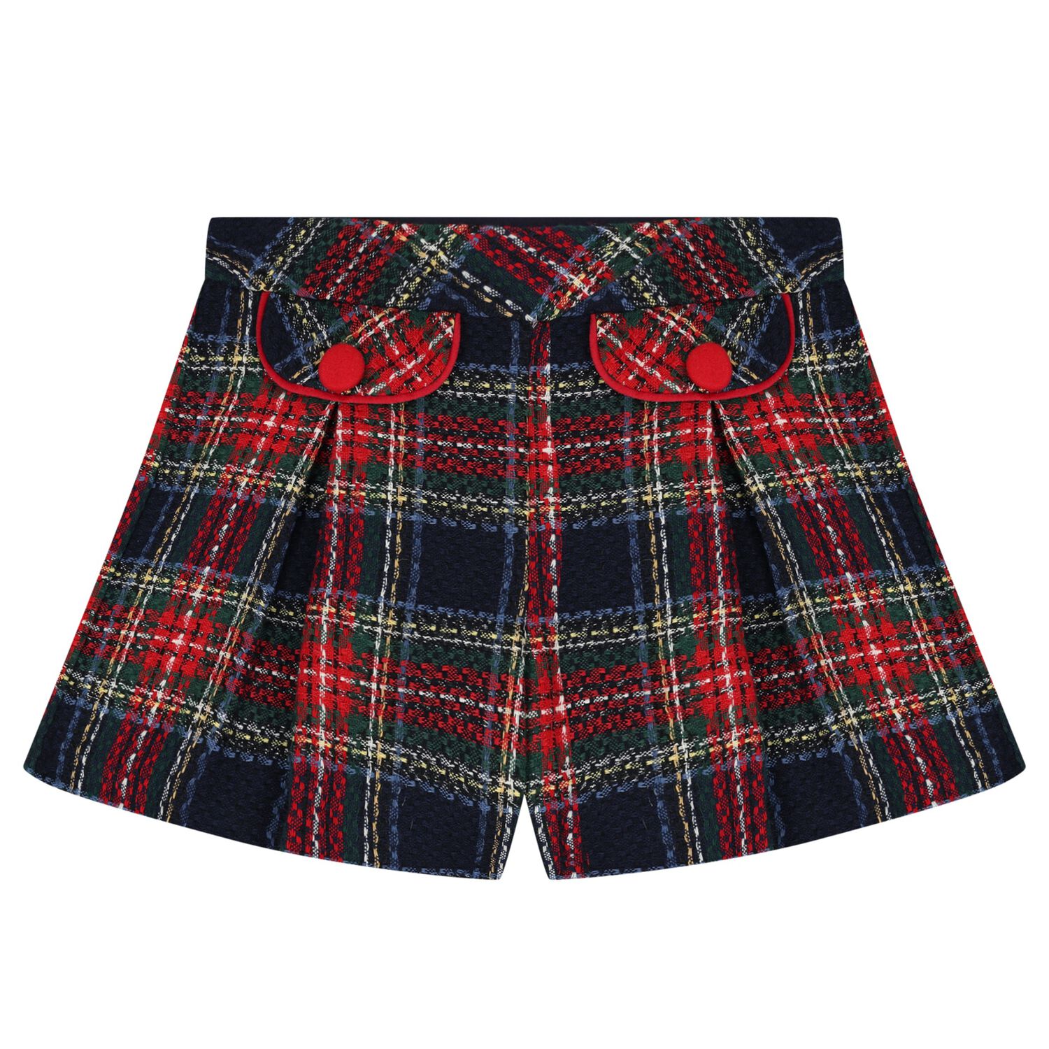 Girls Navy Blue Tartan Tweed Shorts, 1, hi-res
