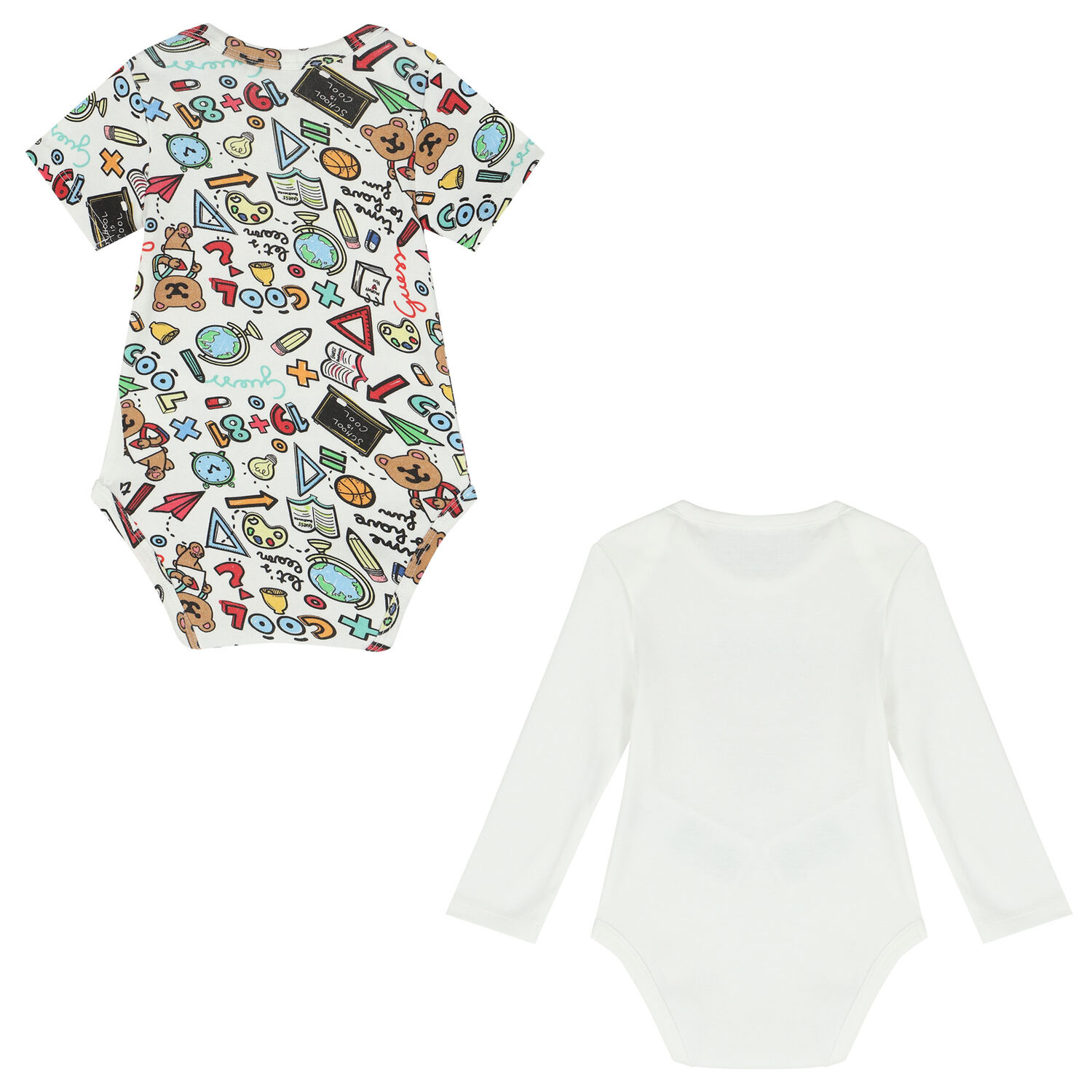 بودى سوت أولاد بالشعار باللون الابيض (2 قطع), 1, hi-res