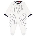 Baby Boys White Logo Babygrow, 1, hi-res