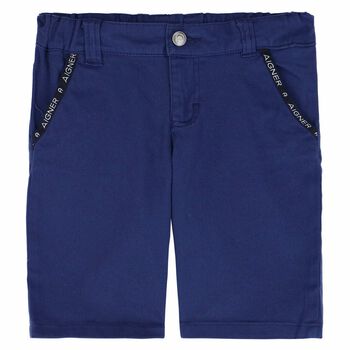 Boys Blue Logo Cotton Bermuda Shorts