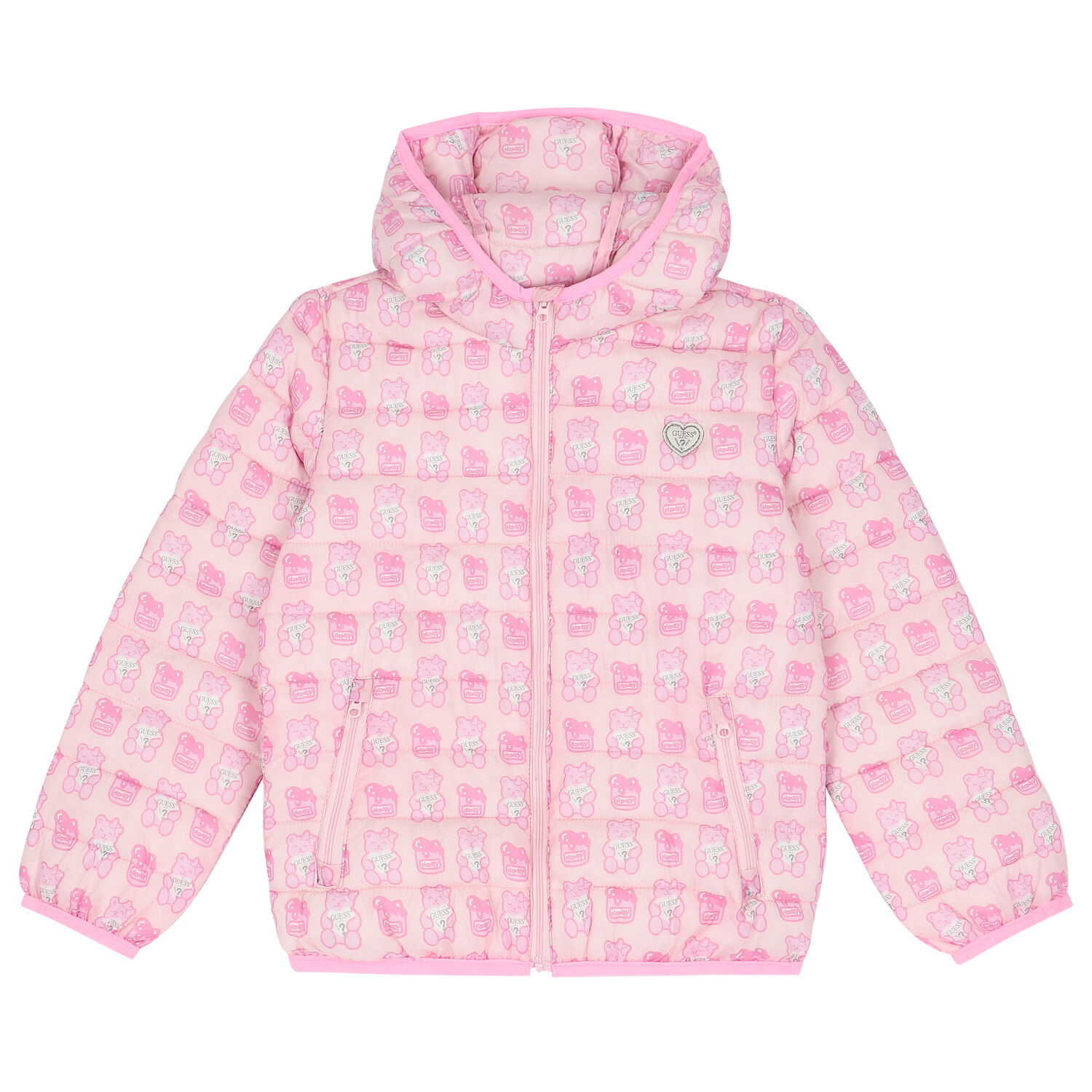 Girls Pink Bear Logo Padded Jacket, 1, hi-res image number null