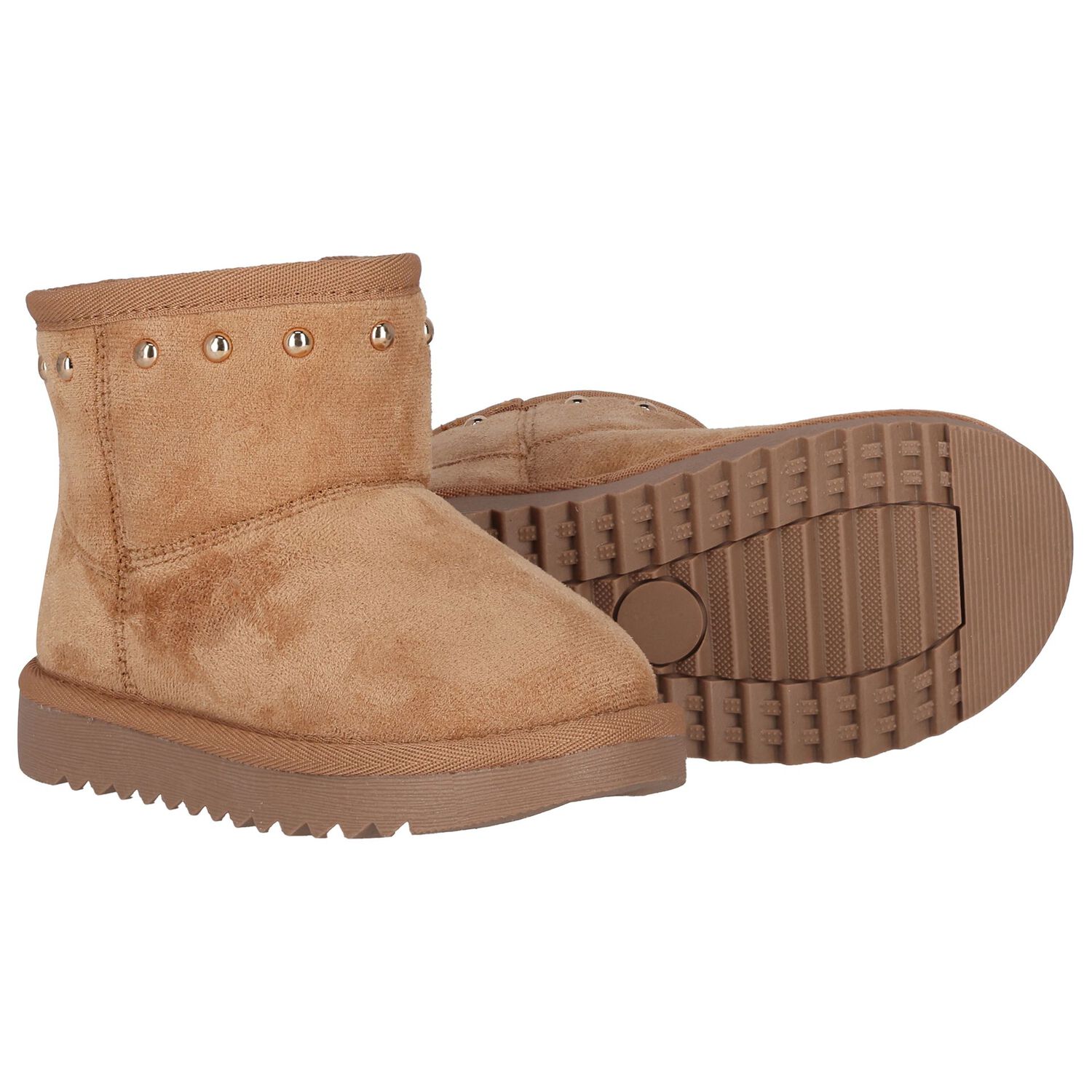 حذاء بنات من الشمواه بالشعار باللون البيج , 1, hi-res