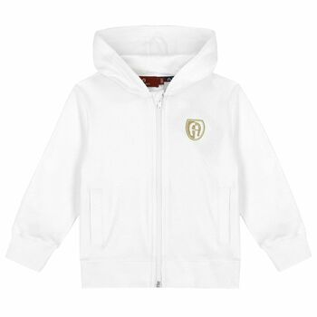 Younger Boys White Logo Zip Up Top