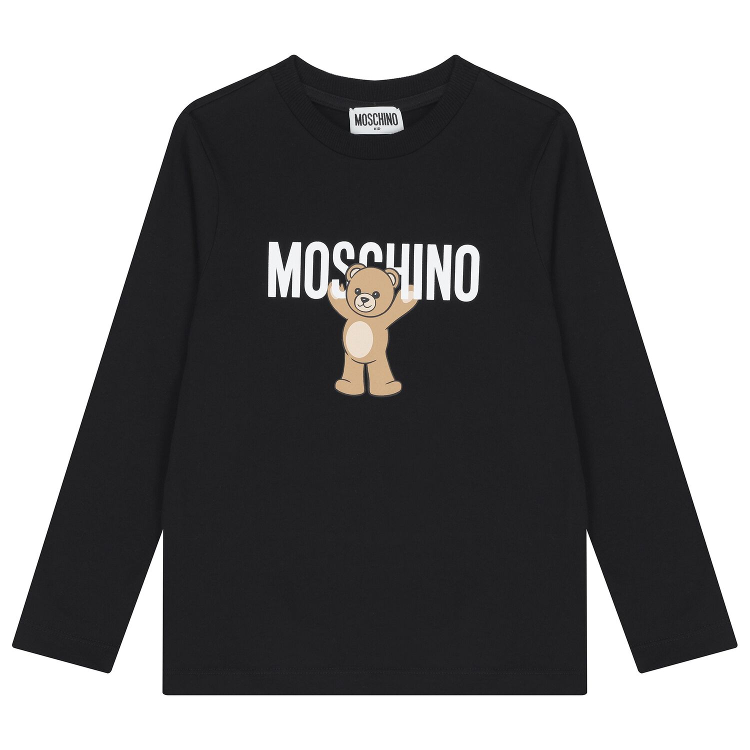 Black Teddy Bear Logo Long Sleeve Top, 3, hi-res